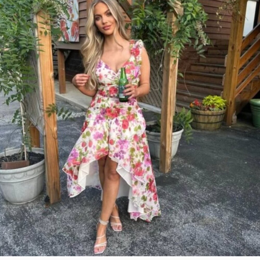Floral High-Low Summer Dress in Pink